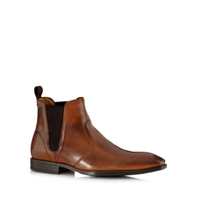Jeff Banks Designer tan high shine leather chelsea boots